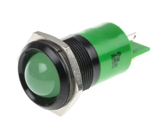 63-6586-07 RS PRO Green Indicator, 130 V ac, 22mm Mounting Hole Size, Tab Termination, IP67 209-759