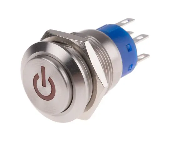 63-6778-12 RS PRO Double Pole Double Throw (DPDT) Momentary Red LED Push Button Switch, IP67, 19 (Dia.)mm, Panel Mount, Power 111-5832