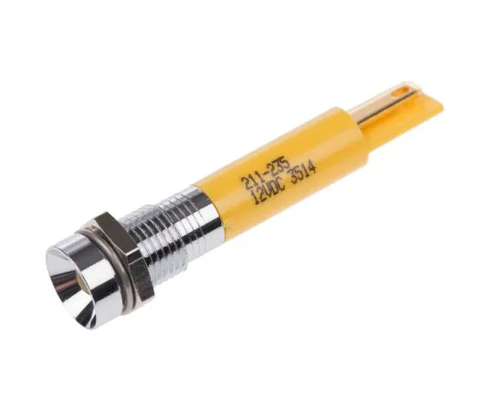 63-6587-25 RS PRO Yellow Indicator, 12 V dc, 8mm Mounting Hole Size, Solder Tab Termination 211-235