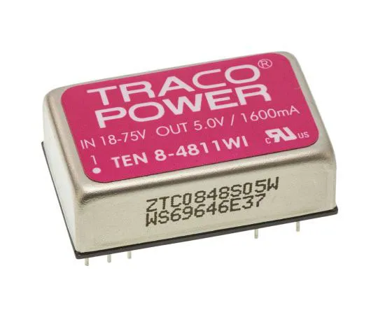 63-7350-61 TRACOPOWER TEN 8WI 8W Isolated DC-DC Converter Through Hole, Voltage in 18 → 75 V dc, Voltage out 5V dc Railway TEN 8-4811WI