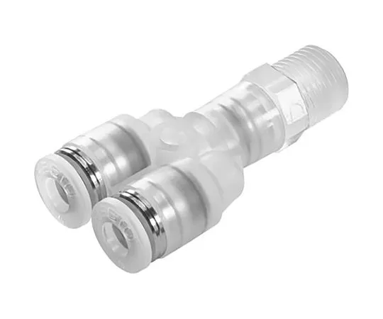 63-6996-46 Festo Pneumatic Double Y Threaded-to-Tube Adapter, R 1/8 Male Thread, 8mm Tube Connection NPQP-Y-R18-Q8-FD-P10