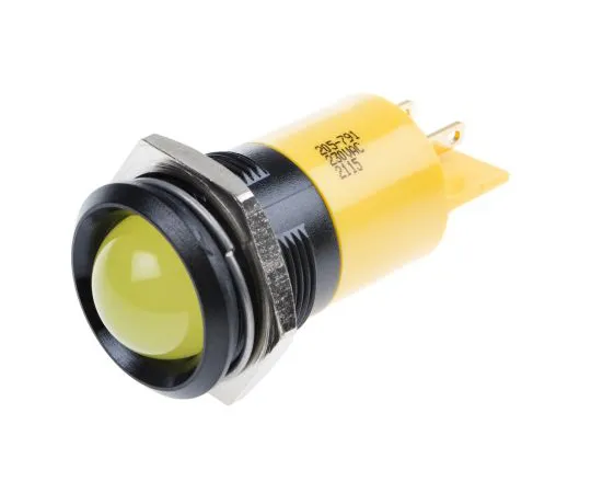 63-6582-75 RS PRO Yellow Indicator, 230 V ac, 22mm Mounting Hole Size, Tab Termination, IP67 205-791