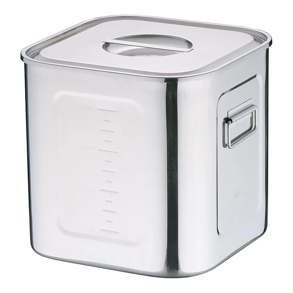 62-6386-17 18-8 Deep Square Kitchen Pot with Scale (With Hand) 30 cm AKK06030