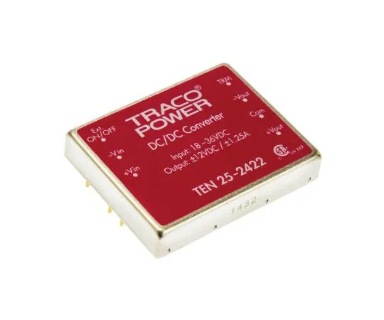 63-7544-42 TRACOPOWER TEN 25 25 W, 30 W Isolated DC-DC Converter Through Hole, Voltage in 18 → 36 V dc, Voltage out ±12V dc TEN 25-2422