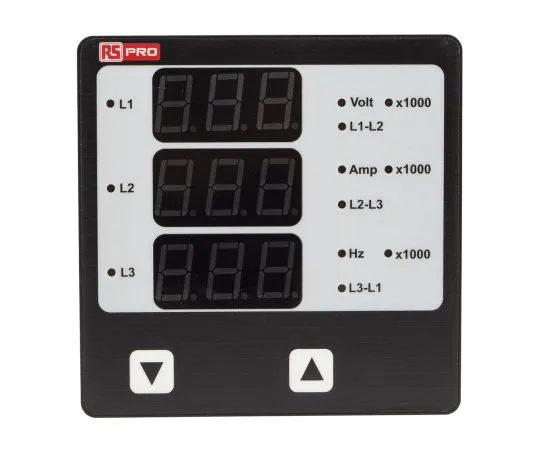 63-7366-08 RS PRO LED Digital Panel Multi-Function Meter for Current, Frequency, On Hour, RPM, Run Hour, Voltage, 92mm x 92mm 136-5378