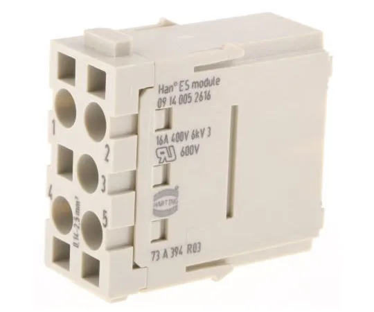 63-7525-63 Han-Modular Series Male Module, 5 Way, Rated At 16A, 400 V, Han ES 9140052616