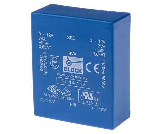63-7420-23 12V ac 2 Output Through Hole PCB Transformer, 14VA FL 14/12