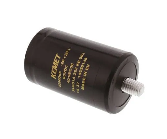 63-7516-96 KEMET 22000μF 63V dc Aluminium Electrolytic Capacitor, Stud Mount 51 x 82mm +85°C 51mm 82mm ALS31A223KE063