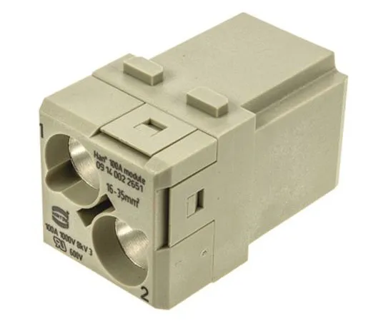 63-7492-97 Han-Modular Series Male Module, 2 Way, Rated At 100A, 1 kV, Han 100A Axial 9140022651