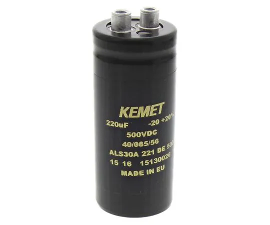 63-7516-37 KEMET 220μF 500V dc Aluminium Electrolytic Capacitor, Chassis Mount 36 x 82mm +85°C 36mm 82mm ALS30A221DE500