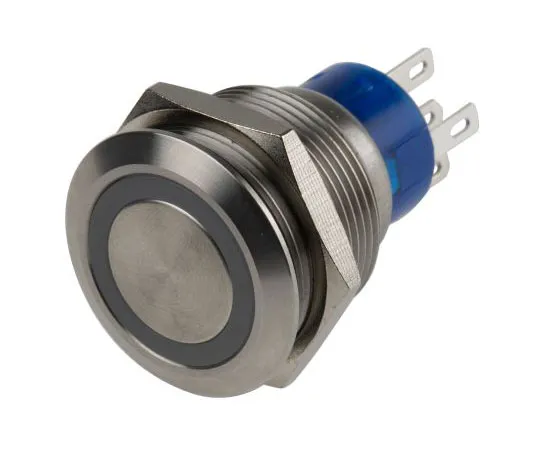 63-7387-71 KNITTER-SWITCH Single Pole Double Throw (SPDT) Momentary Blue LED Push Button Switch, IP67, 22.2 (Dia.)mm, Panel Mount, MAV22A0F10E-712-JQ