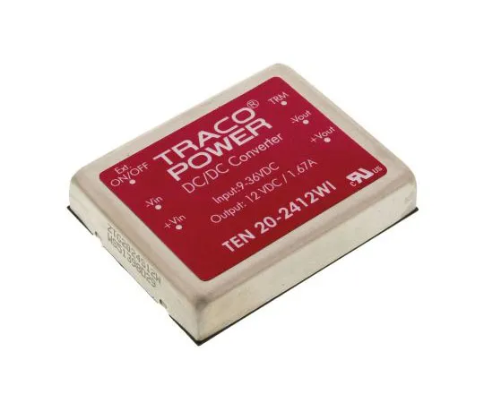 63-7537-46 TRACOPOWER TEN 20WI 20W Isolated DC-DC Converter Through Hole, Voltage in 9 → 36 V dc, Voltage out 12V dc TEN 20-2412WI