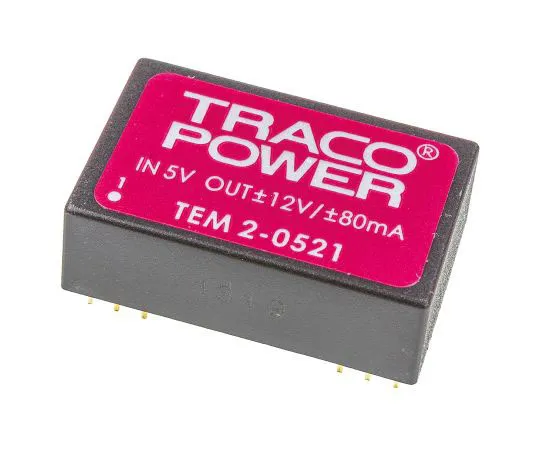 63-7379-68 TRACOPOWER TEM 2 2W Isolated DC-DC Converter Through Hole, Voltage in 4.5 → 5.5 V dc, Voltage out ±12V dc TEM 2-0521
