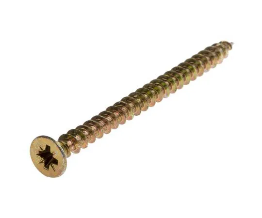 63-7456-71 Pozidriv Countersunk Steel Wood Screw Yellow Passivated, Zinc Plated, 5mm Thread, 70mm Length 263-1959