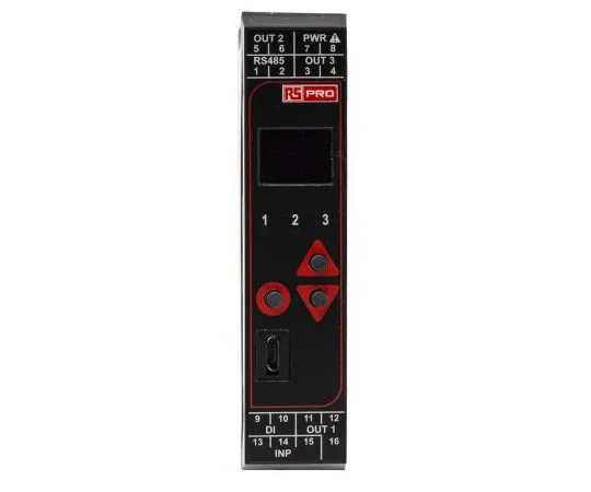 63-7374-32 RS PRO DIN Rail PID Temperature Controller, 22.5 x 110mm 1 Input, 3 Output Changeover Relay, Relay, SSR, 100 → 144-8681