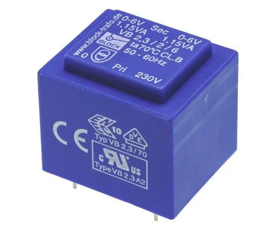 63-7500-76 6V ac 2 Output Through Hole PCB Transformer, 2.3VA VB 2.3/2/6