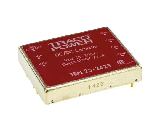 63-7544-43 TRACOPOWER TEN 25 25 W, 30 W Isolated DC-DC Converter Through Hole, Voltage in 18 → 36 V dc, Voltage out ±15V dc TEN 25-2423