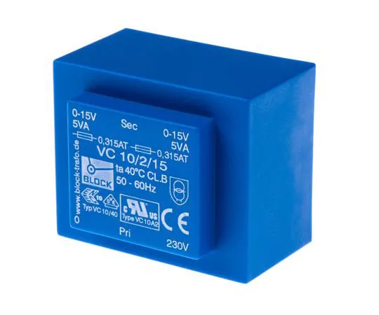 63-7500-53 15V ac 2 Output Through Hole PCB Transformer, 10VA VC 10/2/15