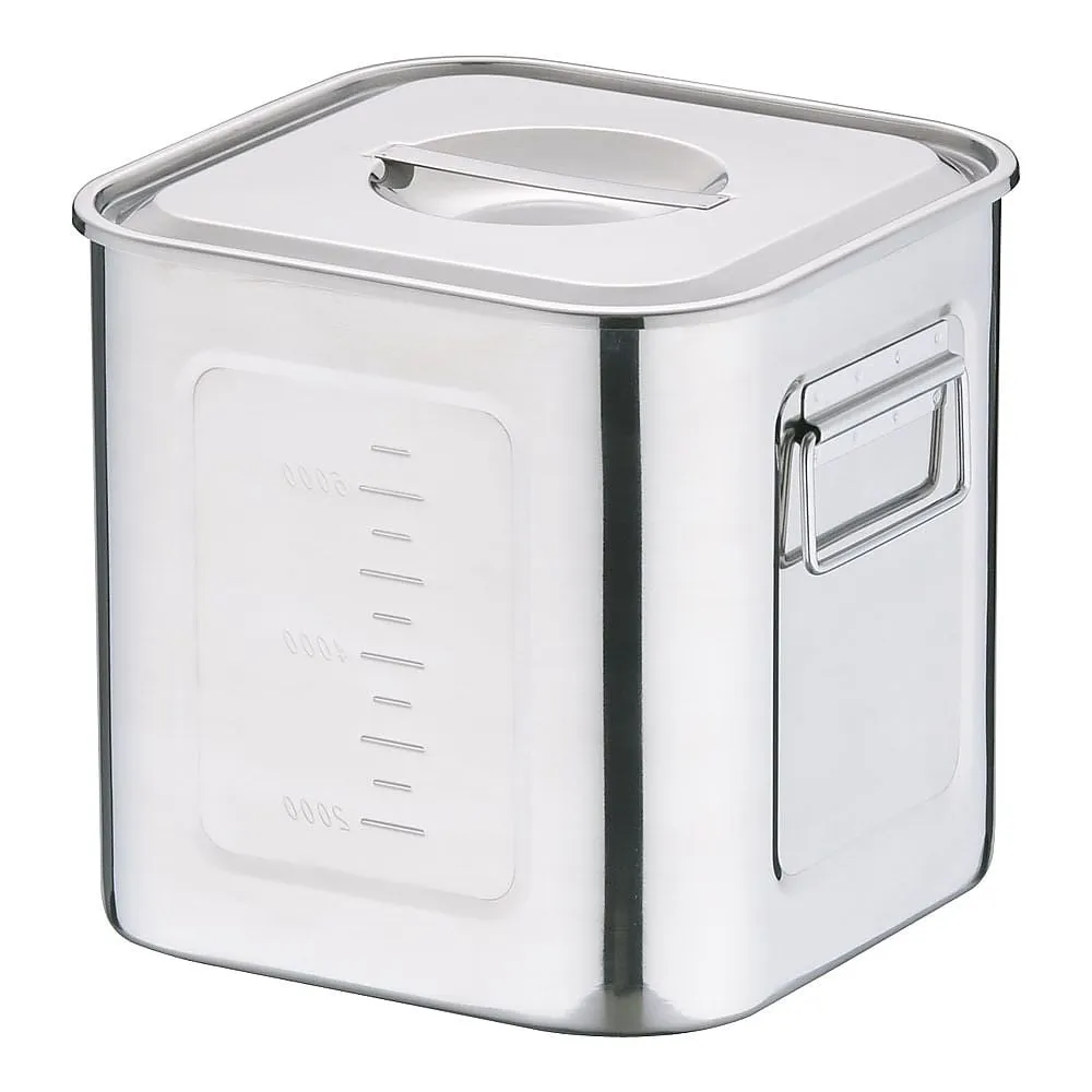 62-6386-14 18-8 Deep Square Kitchen Pot with Scale (With Hand) 21 cm AKK06021