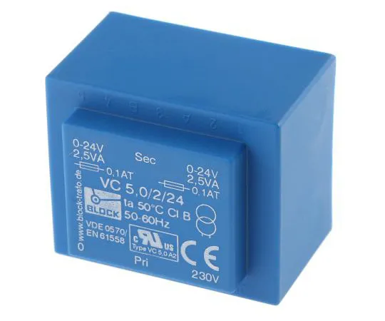 63-7500-48 24V ac 2 Output Through Hole PCB Transformer, 5VA VC 5/2/24