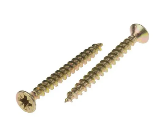 63-7372-45 Pozidriv Countersunk Steel Wood Screw Yellow Passivated, Zinc Plated, 6mm Thread, 60mm Length 144-3491