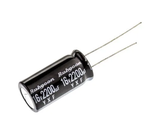 63-7433-32 Rubycon 2200μF 16V dc Aluminium Electrolytic Capacitor, Through Hole 12.5 (Dia.) x 25mm +105°C 12.5mm 5mm 16YXF2200M12.5X25