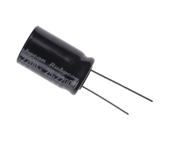 63-7415-82 Rubycon 2200μF 25V dc Aluminium Electrolytic Capacitor, Through Hole 16 (Dia.) x 25mm +105°C 16mm 7.5mm 25YXF2200M16X25