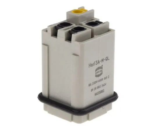 63-7398-56 Han A 09200 Series size 3 A Insert, Male, 3 Way, 10A, 600 V 9200032634