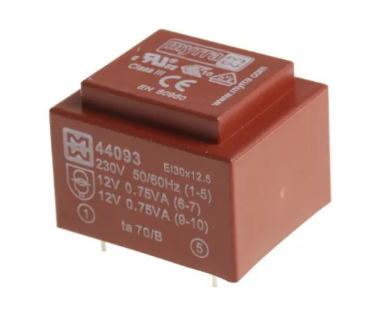 63-7398-73 12V ac 2 Output Through Hole PCB Transformer, 1.5VA 44093