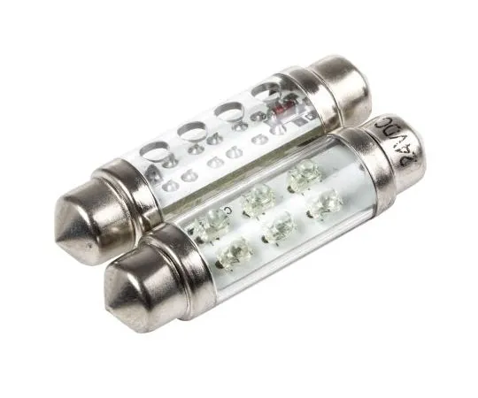 63-7356-90 LED Car Bulb 10.5 (dia) x 43 (h) mm 43 mm Green 24 V dc 12 mA 10.5mm 9 lm LE-0603-04G