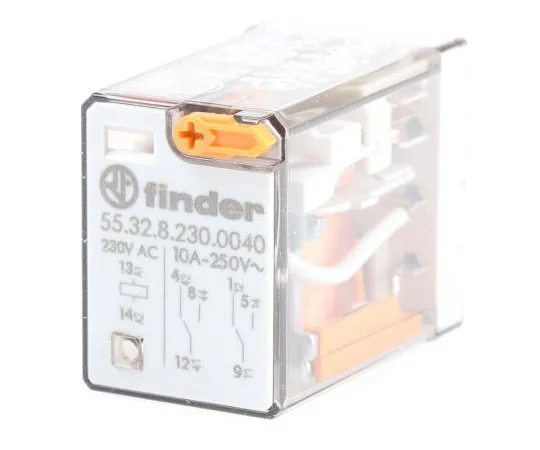 63-7413-51 Finder55 Series DPDT Non-Latching Relay Plug In, 230V ac Coil, 10A 55.32.8.230.0040
