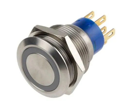 63-7387-70 KNITTER-SWITCH Single Pole Double Throw (SPDT) Momentary Red LED Push Button Switch, IP67, 22.2 (Dia.)mm, Panel Mount, MAV22A0F20E-312-JR