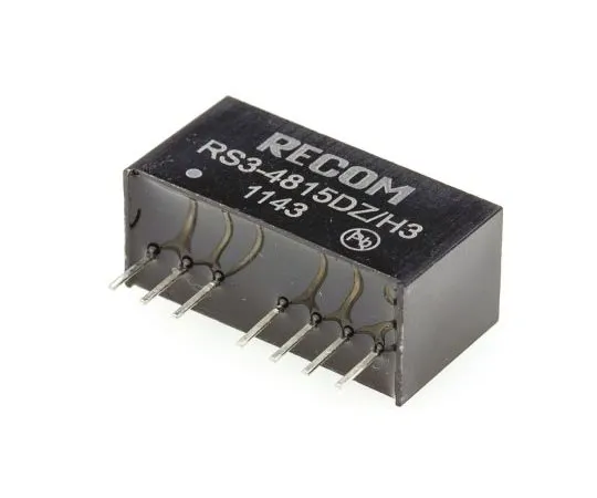 63-7356-52 Recom RS3 3W Isolated DC-DC Converter Through Hole, Voltage in 20 → 60 V dc, Voltage out ±15V dc RS3-4815DZ/H3