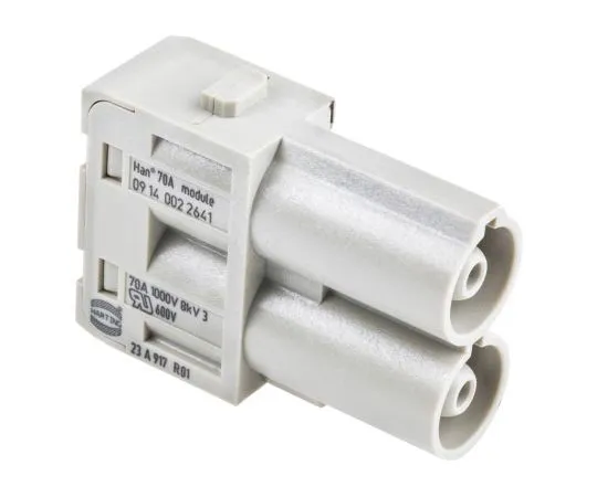 63-7361-85 Han-Modular Series Male Module, 2 Way, 1 Row, Rated At 70A, 1 kV, Han 70A Axial 9140022641