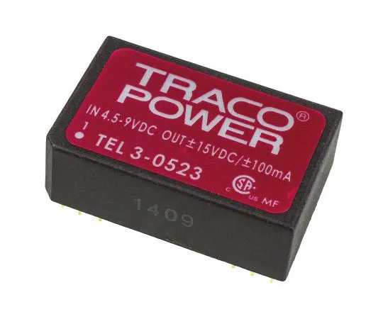 63-7524-57 TRACOPOWER TEL 3 3W Isolated DC-DC Converter Through Hole, Voltage in 4.5 → 9 V dc, Voltage out ±15V dc TEL 3-0523