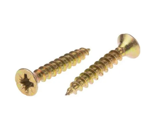 63-7372-44 Pozidriv Countersunk Steel Wood Screw Yellow Passivated, Zinc Plated, 4.5mm Thread, 30mm Length 144-3480