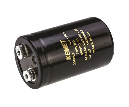 63-7516-73 KEMET 2200μF 250V dc Aluminium Electrolytic Capacitor, Chassis Mount 51 x 82mm +85°C 51mm 82mm ALS30A222KE250