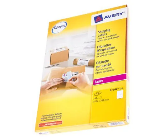 63-7469-71 Avery White Address Label, 289.1 x 199.6mm, Pack of 100 L7167-100