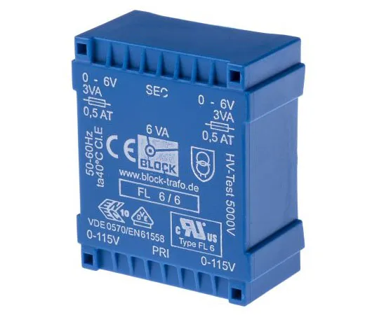 63-7420-08 6V ac 2 Output Through Hole PCB Transformer, 6VA FL 6/6