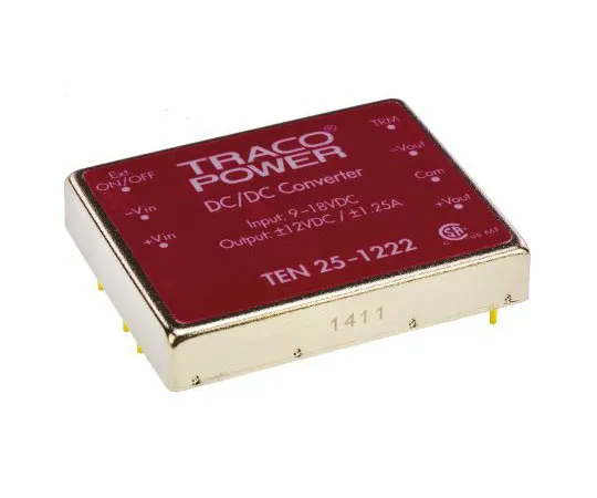 63-7544-34 TRACOPOWER TEN 25 25 W, 30 W Isolated DC-DC Converter Through Hole, Voltage in 9 → 18 V dc, Voltage out ±12V dc TEN 25-1222