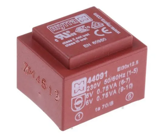 63-7398-71 6V ac 2 Output Through Hole PCB Transformer, 1.5VA 44091