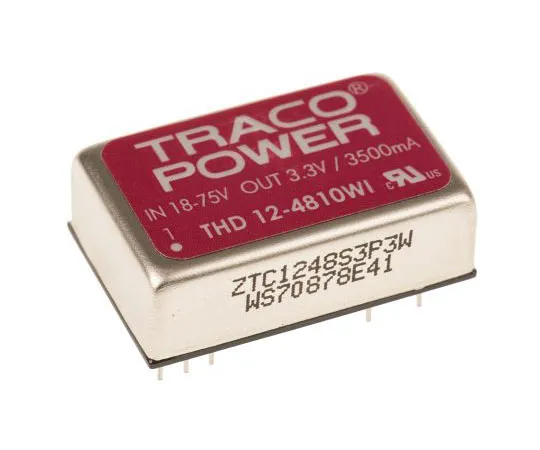 63-7358-13 TRACOPOWER THD 12WI 12W Isolated DC-DC Converter Through Hole, Voltage in 18 → 75 V dc, Voltage out 3.3V dc THD 12-4810WI