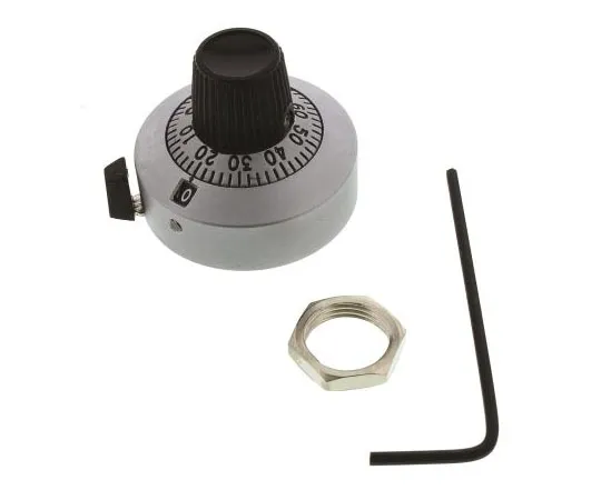 63-7360-56 Vishay Potentiometer Knob, Dial Type, 25.4mm Knob Diameter, Chrome, 6.35mm Shaft 11A41B010