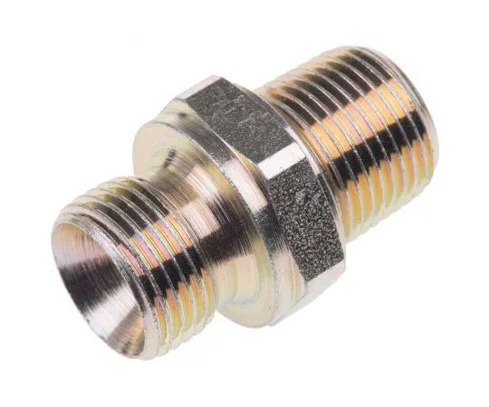 63-7410-56 Parker Hydraulic Straight Threaded Adapter 6-6F3MK4S, Connector A G 3/8 Male, Connector B R 3/8 Male 6-6F3MK4S