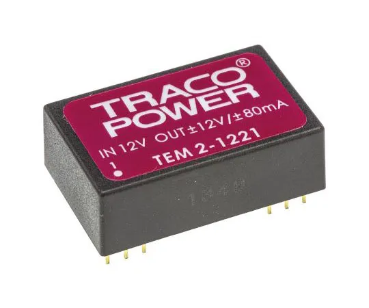 63-7379-76 TRACOPOWER TEM 2 2W Isolated DC-DC Converter Through Hole, Voltage in 10.8 → 13.2 V dc, Voltage out ±12V dc TEM 2-1221