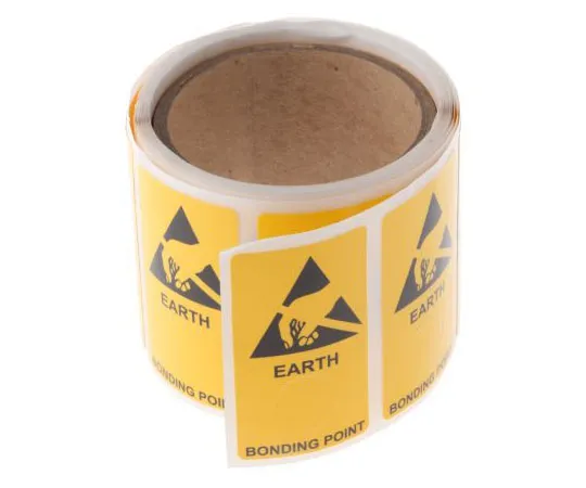 63-7508-37 RS PRO Black/Yellow Vinyl ESD Label, Earth Bonding Point-Text 300 mm x 150mm 364-3622