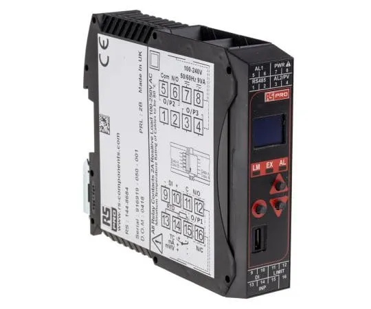 63-7374-34 RS PRO DIN Rail PID Temperature Controller, 22.5 x 110mm 3 Input, 2 Output Changeover Relay, Relay, 100 → 240 V 144-8684