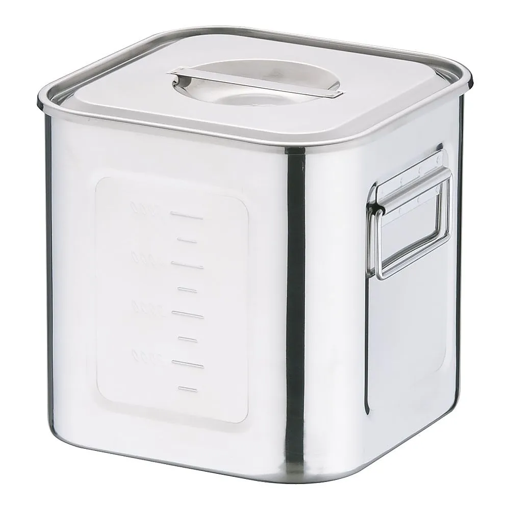 62-6386-13 18-8 Deep Square Kitchen Pot with Scale (With Hand) 19.5 cm AKK06019