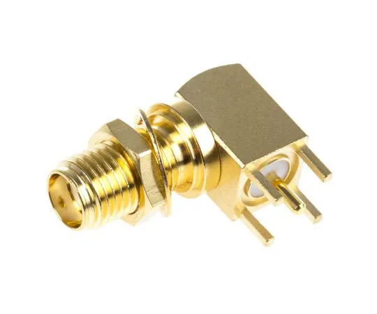 63-7416-77 Telegartner Right Angle 50Ω Through Hole Bulkhead Fitting SMA Connector, Solder Termination J01151A0201