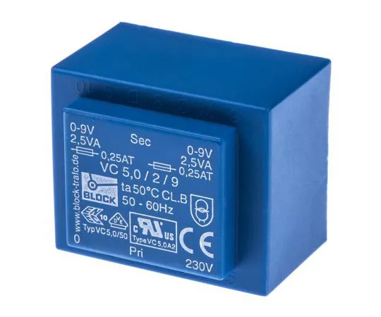 63-7500-43 9V ac 2 Output Through Hole PCB Transformer, 5VA VC 5/2/9